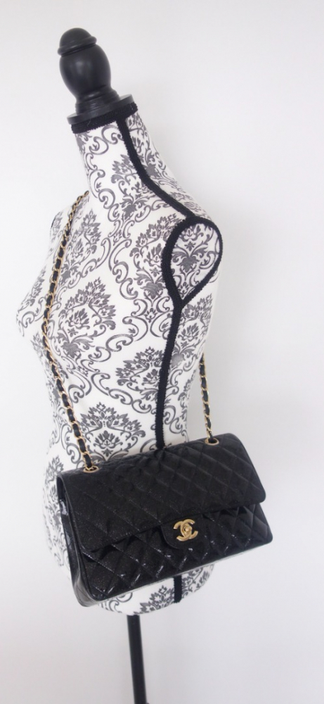 Chanel Classique black glitter bag