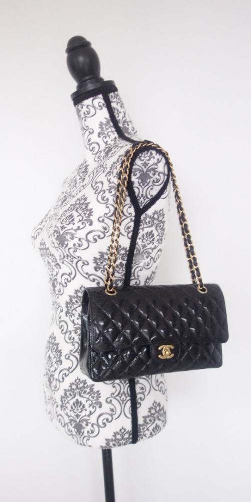 Chanel Classique black glitter bag