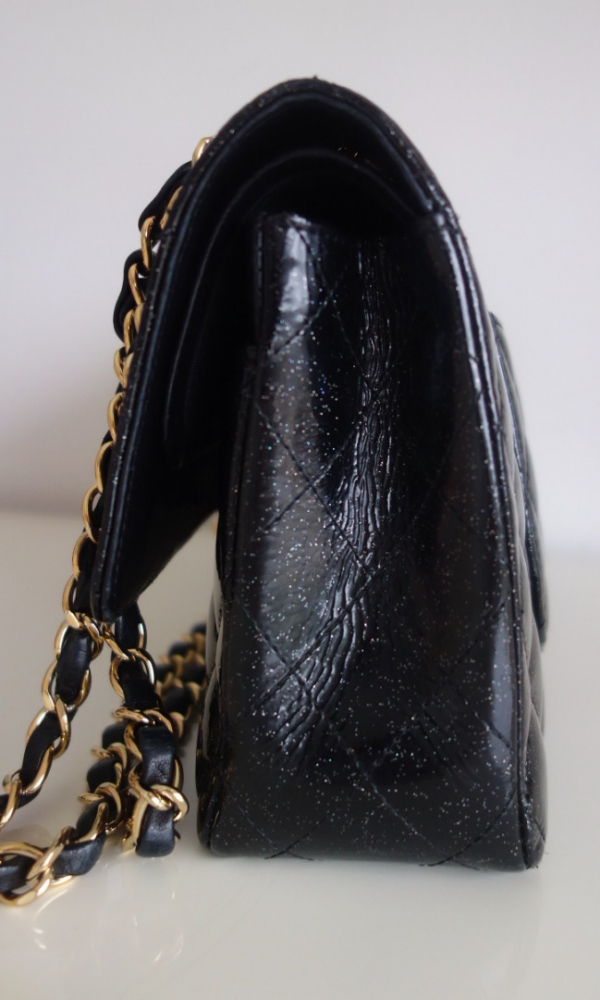 Chanel Classique black glitter bag