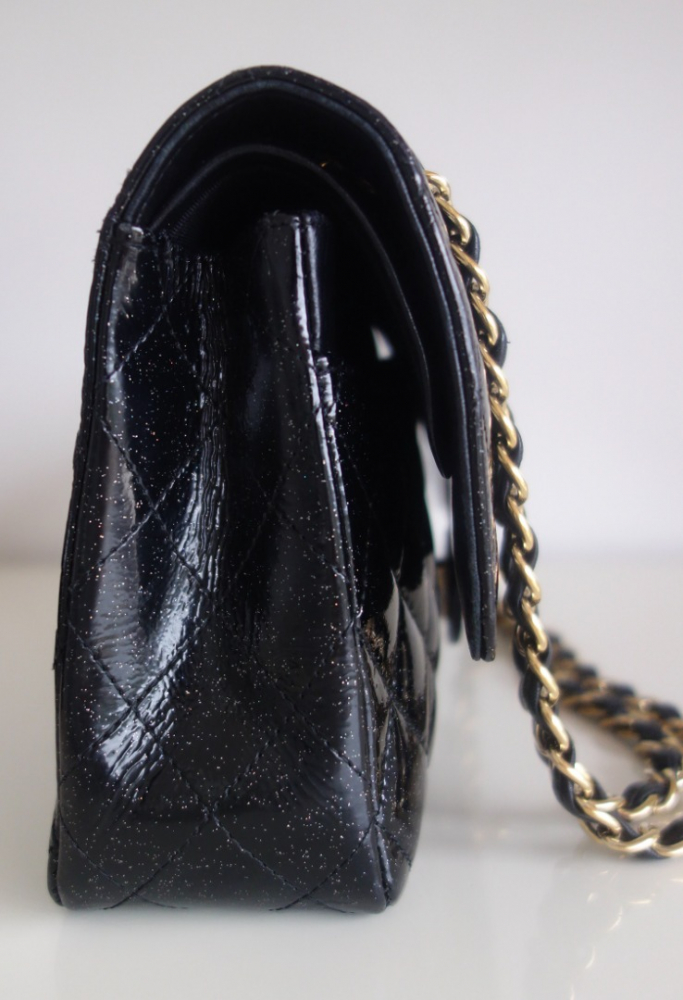 Chanel Classique black glitter bag