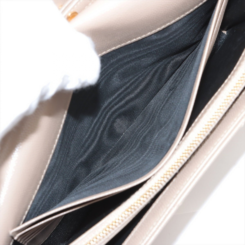 Saint Laurent Cassandre Classic Grained Calfskin Leather Chevron Quilted Wallet on Chain Shoulder Bag Beige