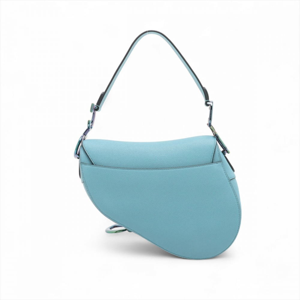 Christian Dior Saddle Grained Calfskin Leather No Strap Handbag Blue