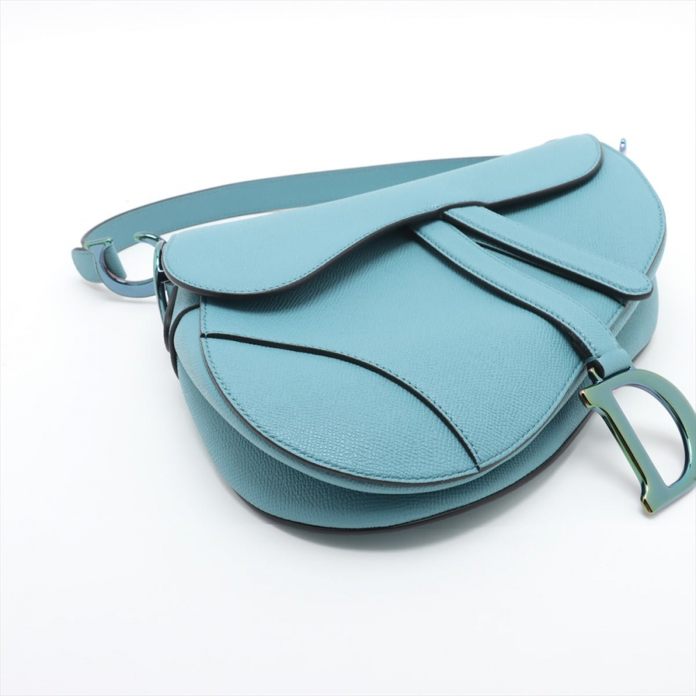 Christian Dior Saddle Grained Calfskin Leather No Strap Handbag Blue