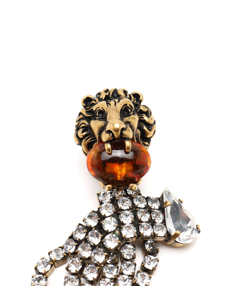 Gucci Lion Head Rhinestone Clip-on Earrings
