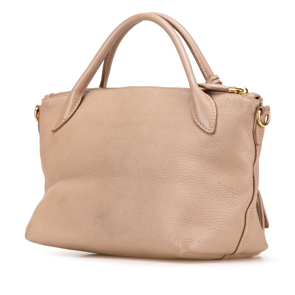 Prada B Prada Brown Beige Calf Leather Vitello Daino Zip Top Satchel Romania