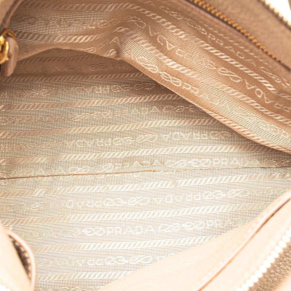 Prada B Prada Brown Beige Calf Leather Vitello Daino Zip Top Satchel Romania