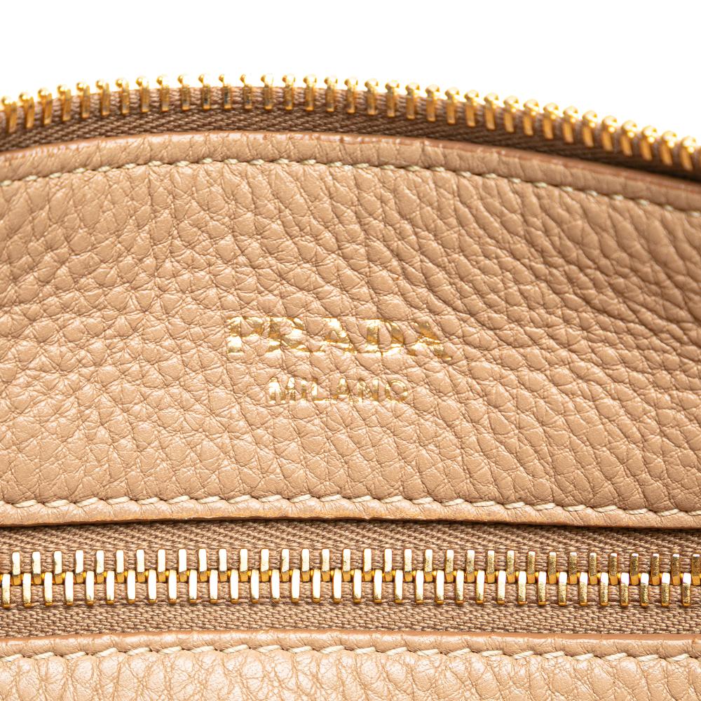 Prada B Prada Brown Beige Calf Leather Vitello Daino Zip Top Satchel Romania