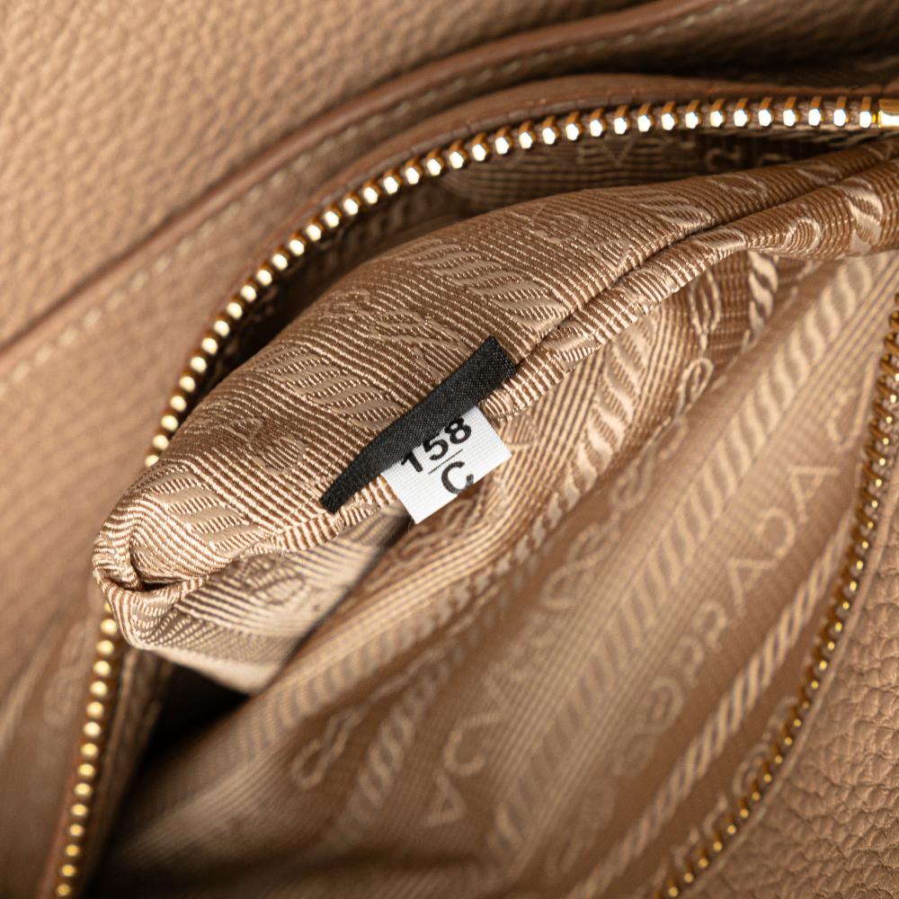 Prada B Prada Brown Beige Calf Leather Vitello Daino Zip Top Satchel Romania