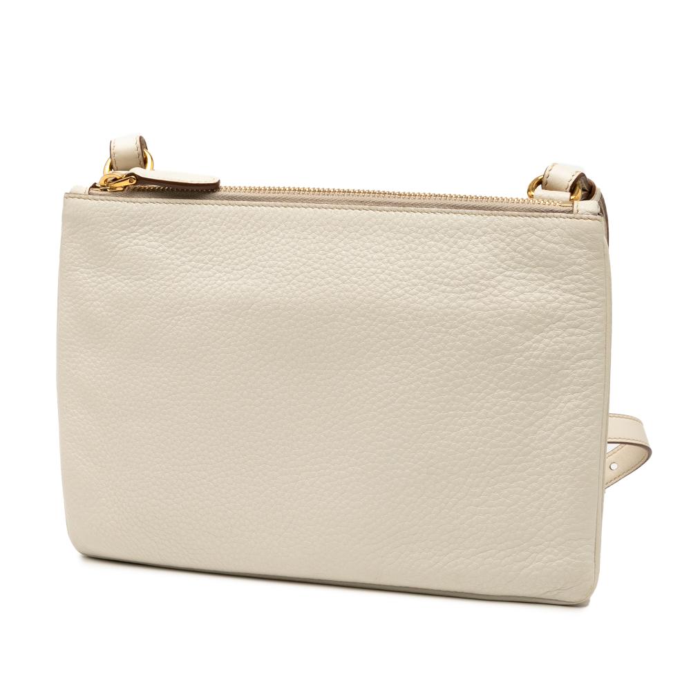 Prada B Prada White Calf Leather Vitello Daino Double Zip Crossbody Romania