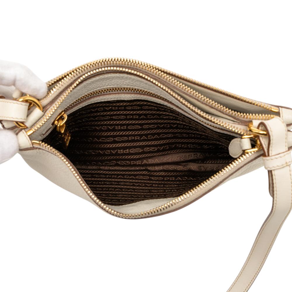 Prada B Prada White Calf Leather Vitello Daino Double Zip Crossbody Romania