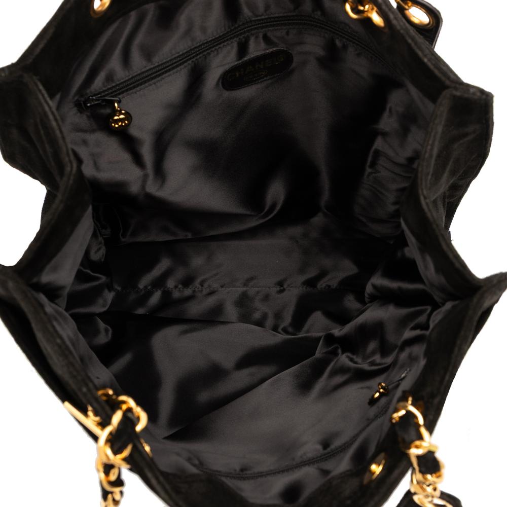 Chanel B Chanel Black Suede Leather CC Tote Italy