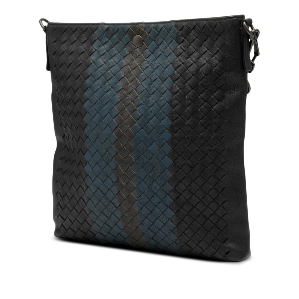 Bottega Veneta B Bottega Veneta Black with Blue Calf Leather Tricolor Intrecciato Crossbody Italy