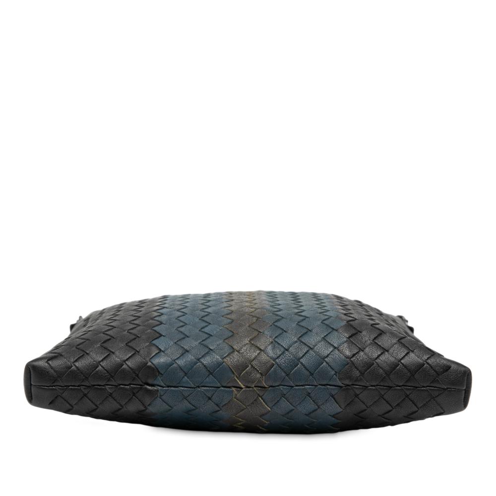 Bottega Veneta B Bottega Veneta Black with Blue Calf Leather Tricolor Intrecciato Crossbody Italy