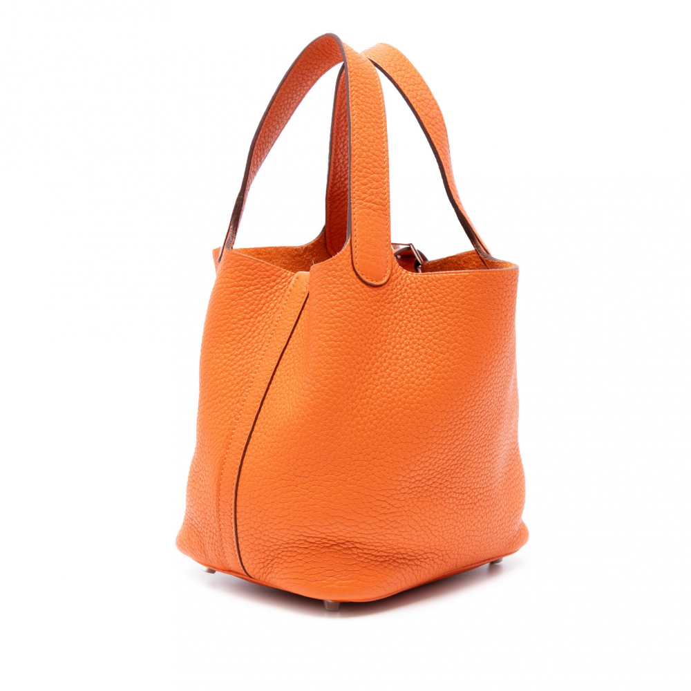 Hermès Picotin 18 Taurillon Clemence Leather Lock Bucket Handbag Orange