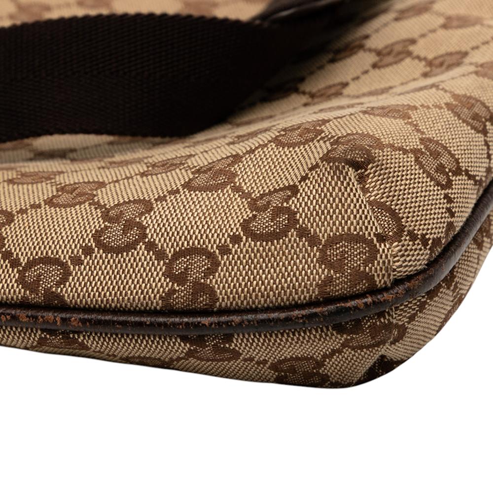 Gucci B Gucci Brown Beige Canvas Fabric GG Crossbody Italy