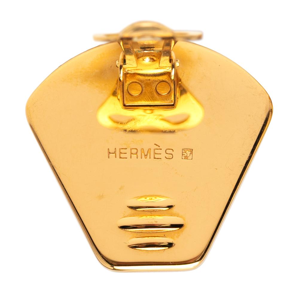 Hermès B Hermès Black with Gold Enamel Other Cloisonne Clip On Earrings France