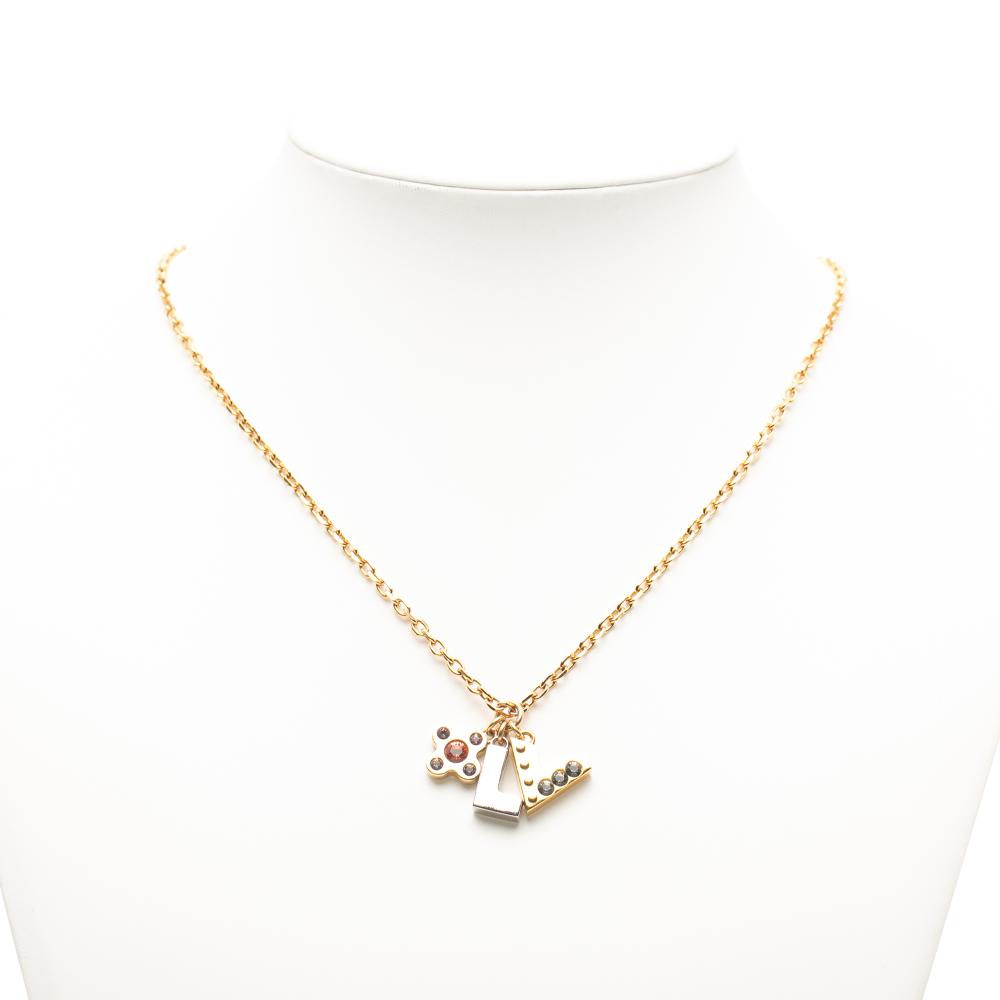 Louis Vuitton B Louis Vuitton Gold Gold Plated Metal Rhinestones Love Letters Necklace Italy