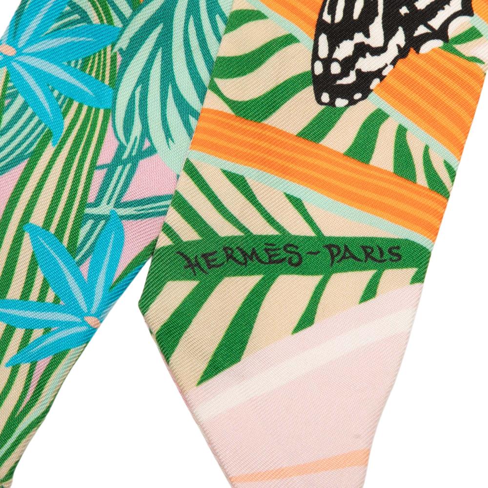 Hermès AB Hermès Pink with Multi Silk Fabric Jaguar Quetzal Twilly Scarf France