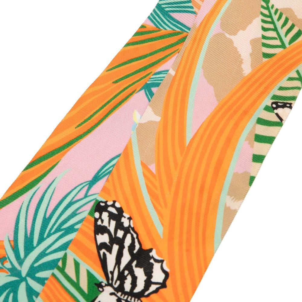 Hermès AB Hermès Pink with Multi Silk Fabric Jaguar Quetzal Twilly Scarf France
