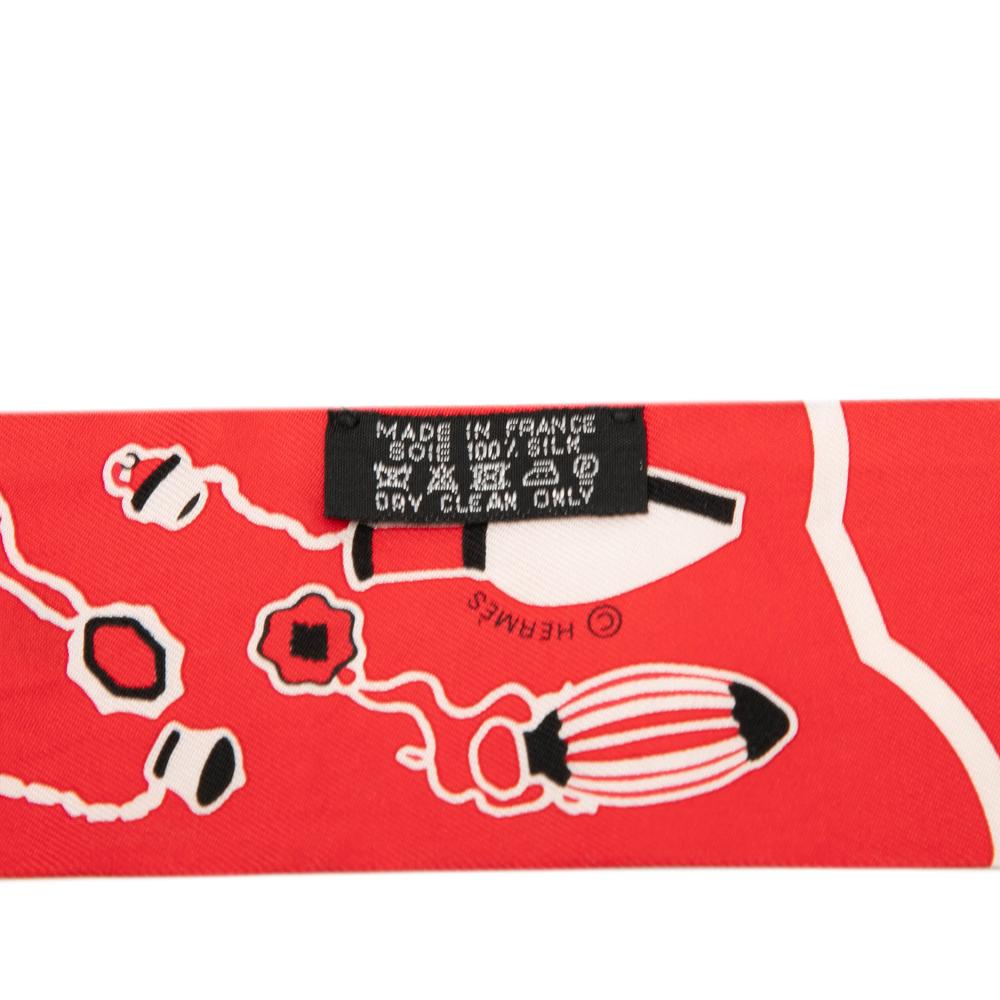 Hermès AB Hermès Red Silk Fabric Les Flacons Bandana Twilly Scarf France