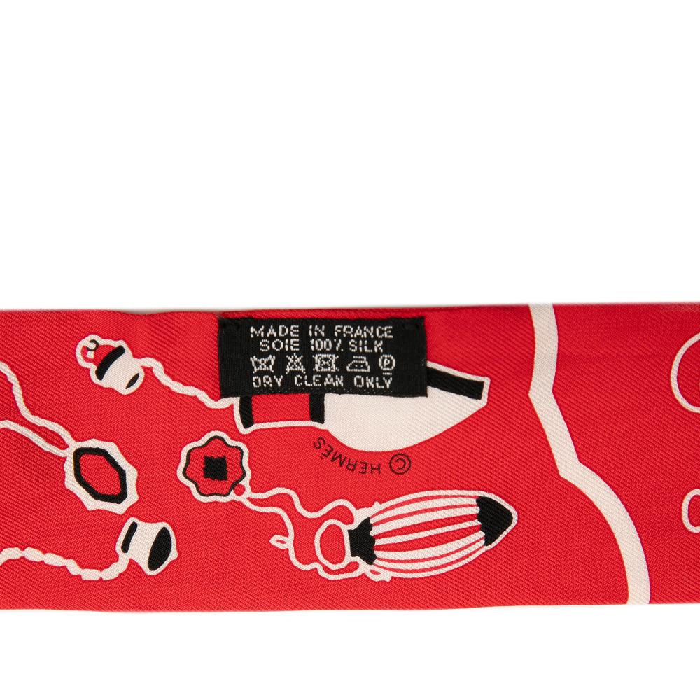 Hermès AB Hermès Red Silk Fabric Les Flacons Bandana Twilly Scarf France