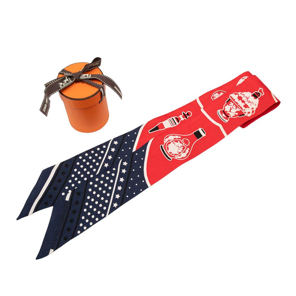 Hermès AB Hermès Red Silk Fabric Les Flacons Bandana Twilly France