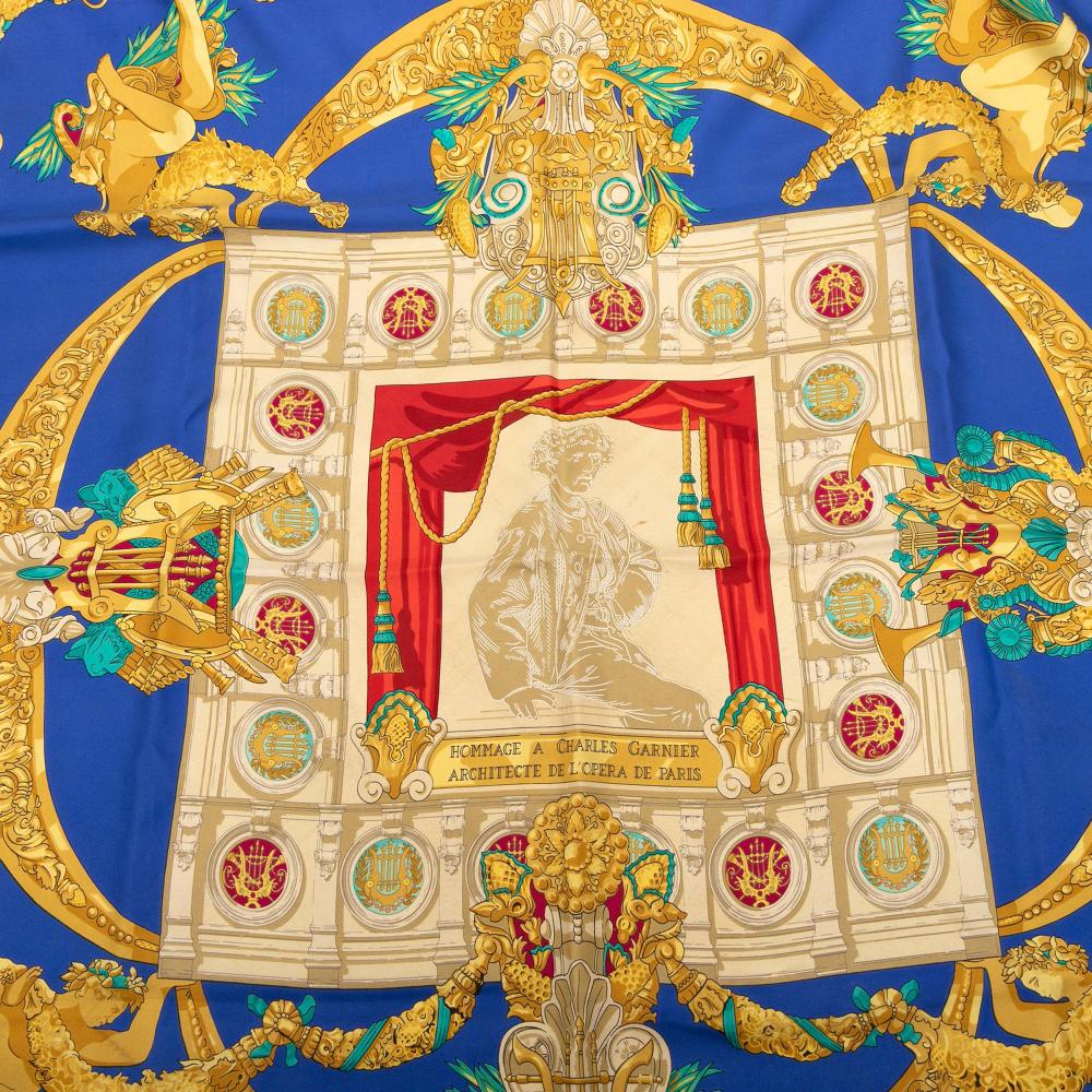 Hermès B Hermès Blue Silk Fabric Hommage A Charles Garnier Scarf France