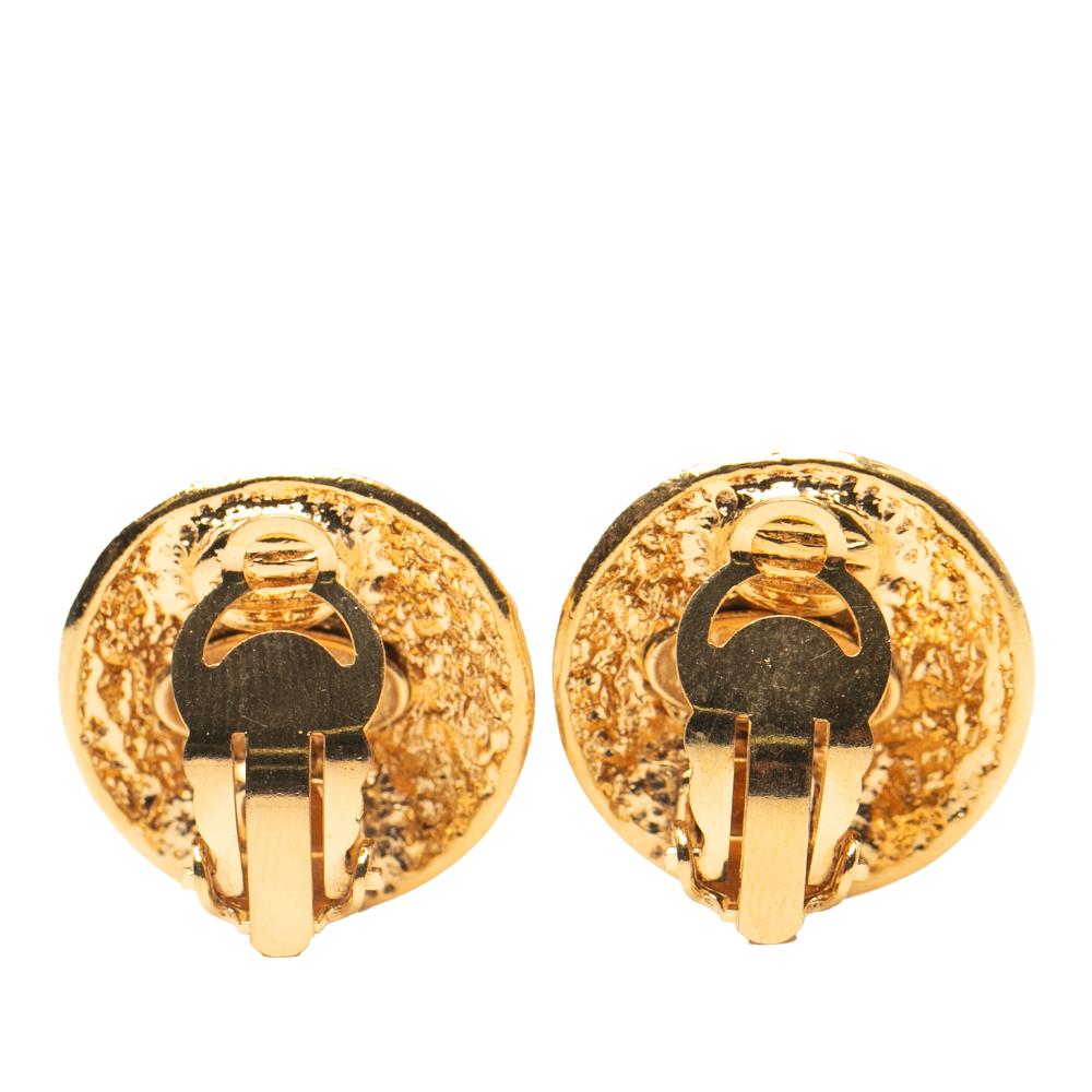 Chanel B Chanel Gold Gold Plated Metal CC Round Clip On Earrings France