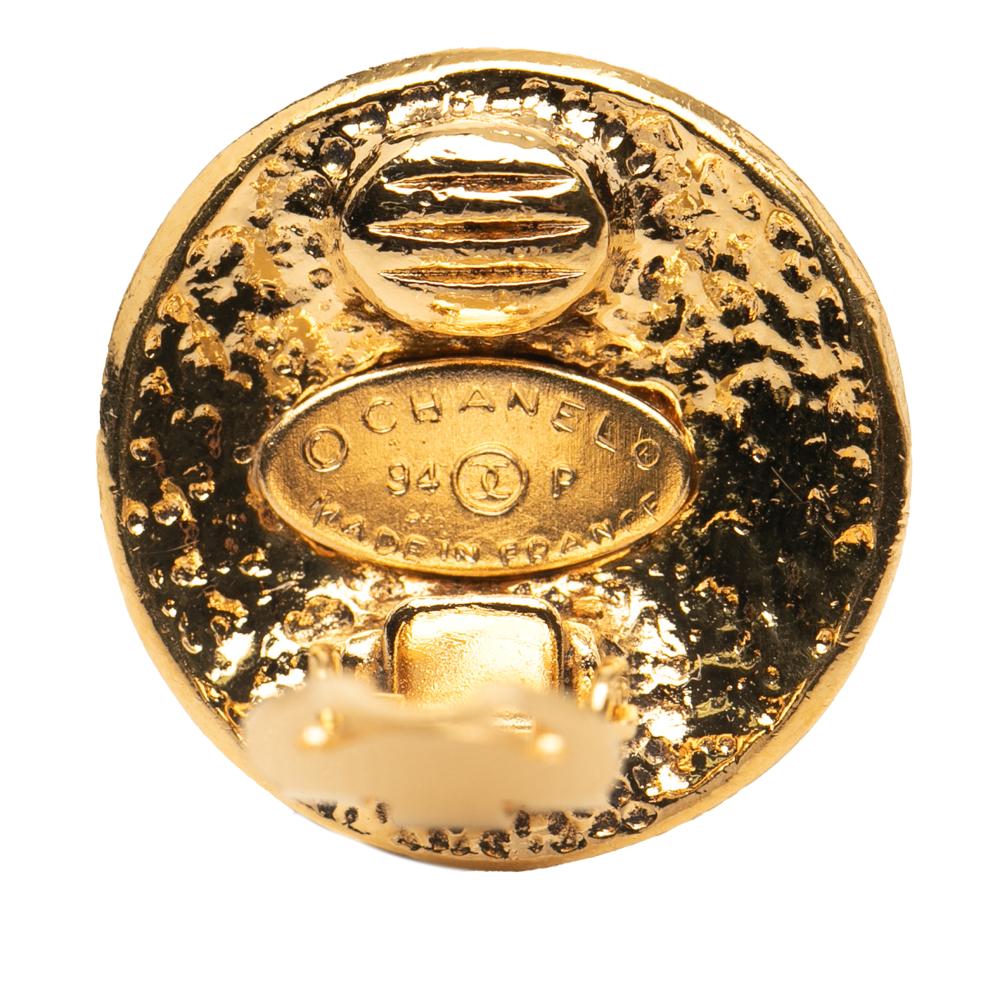 Chanel B Chanel Gold Gold Plated Metal CC Round Clip On Earrings France