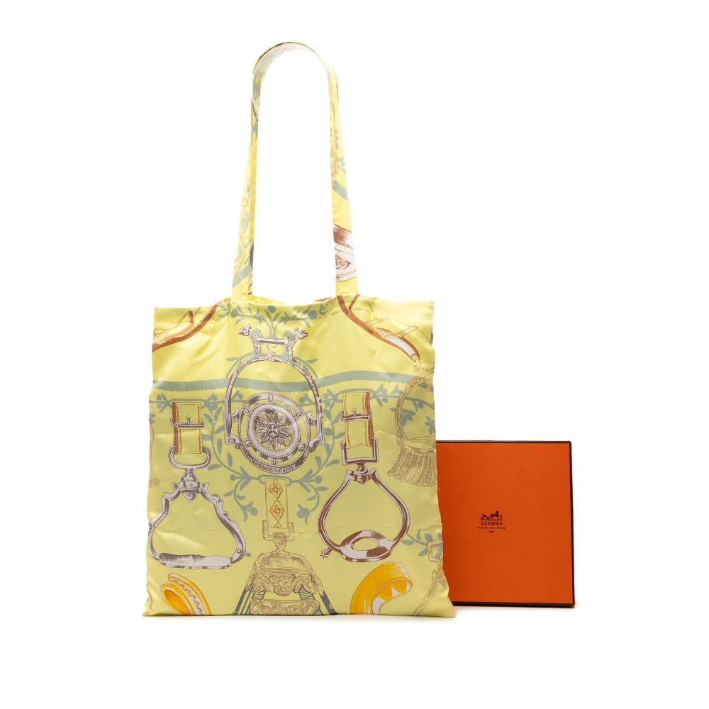 Hermès A Hermès Yellow Light Yellow Silk Fabric Etriers So Tote France