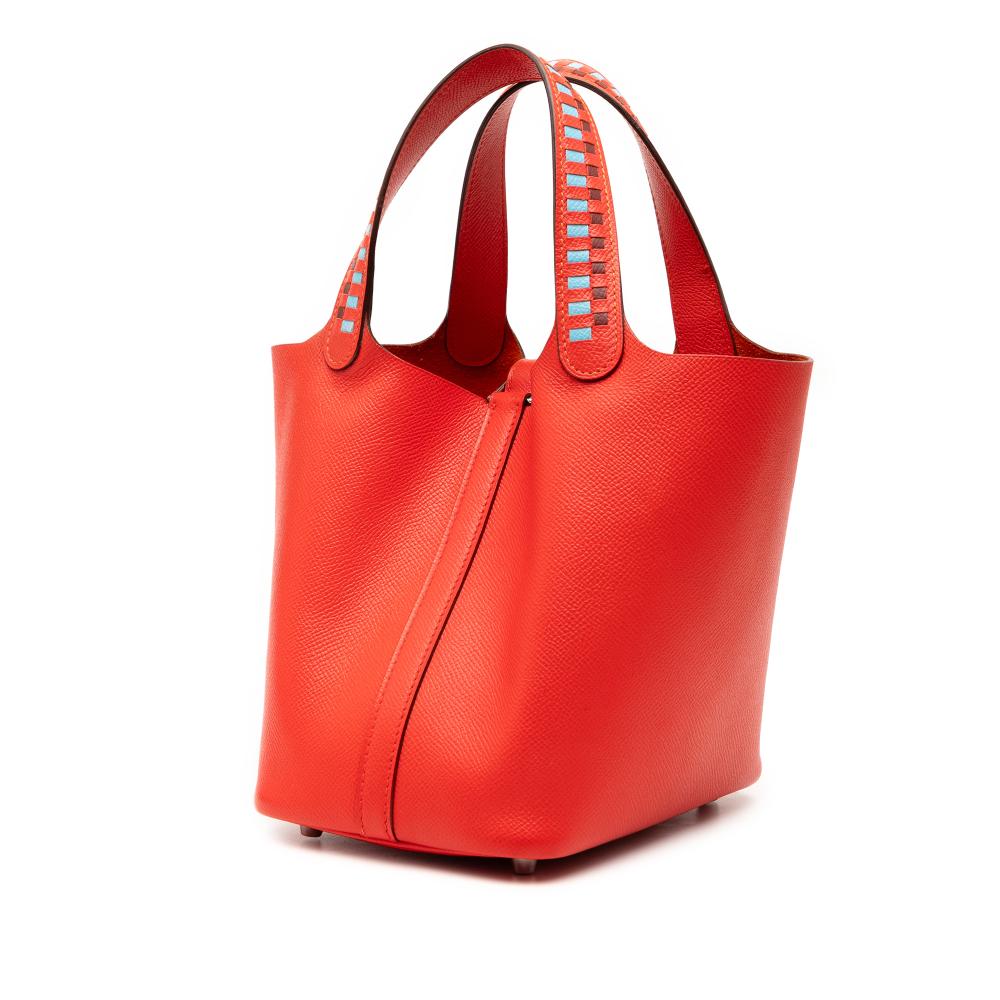 Hermès AB Hermès Red with Blue Light Blue Calf Leather Epsom Tressage Picotin Lock 18 France