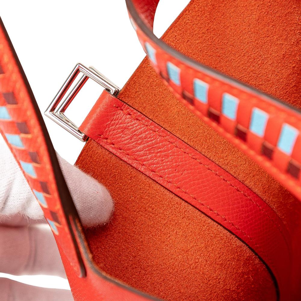 Hermès AB Hermès Red with Blue Light Blue Calf Leather Epsom Tressage Picotin Lock 18 France