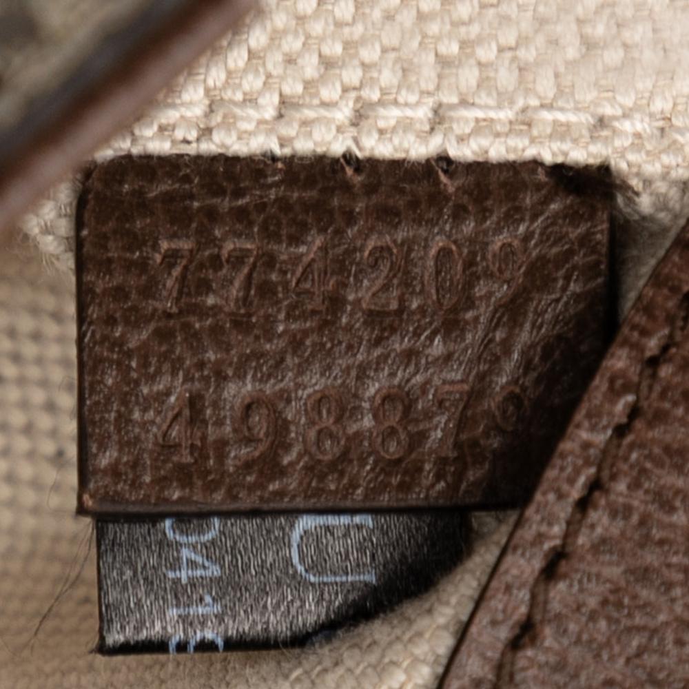 Gucci Brown Beige Coated Canvas Fabric Mini GG Supreme Asymmetric Horsebit 1955 Shoulder Bag Italy