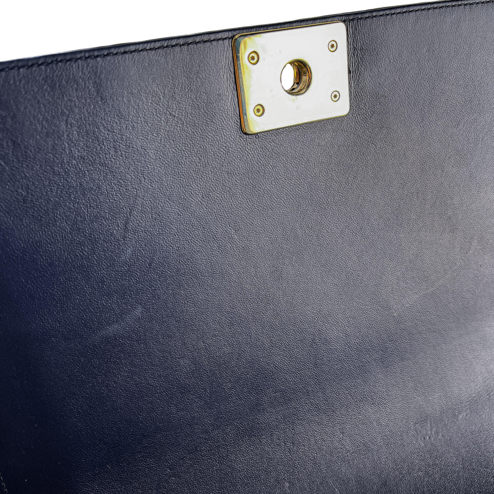 Chanel Boy Large Quilted Lambskin Leather 2-Ways Flap Bag Navy