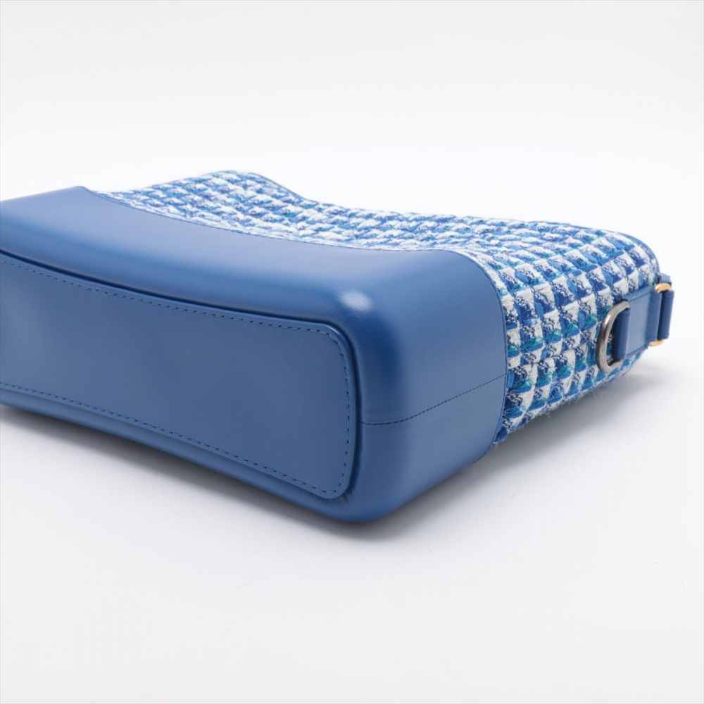 Chanel Gabrielle Medium Lambskin Leather Matelassè Shoulder Bag Tweed Blue