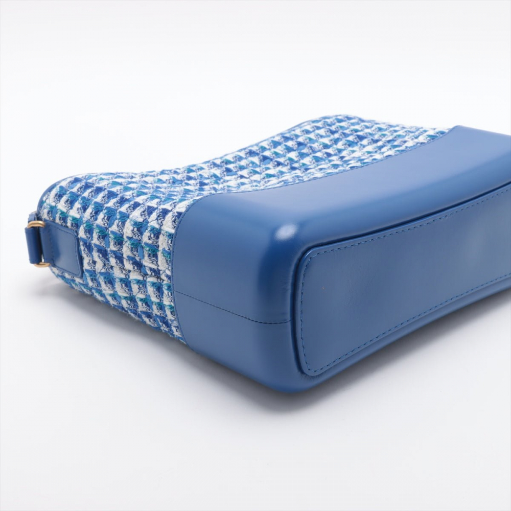 Chanel Gabrielle Medium Lambskin Leather Matelassè Shoulder Bag Tweed Blue