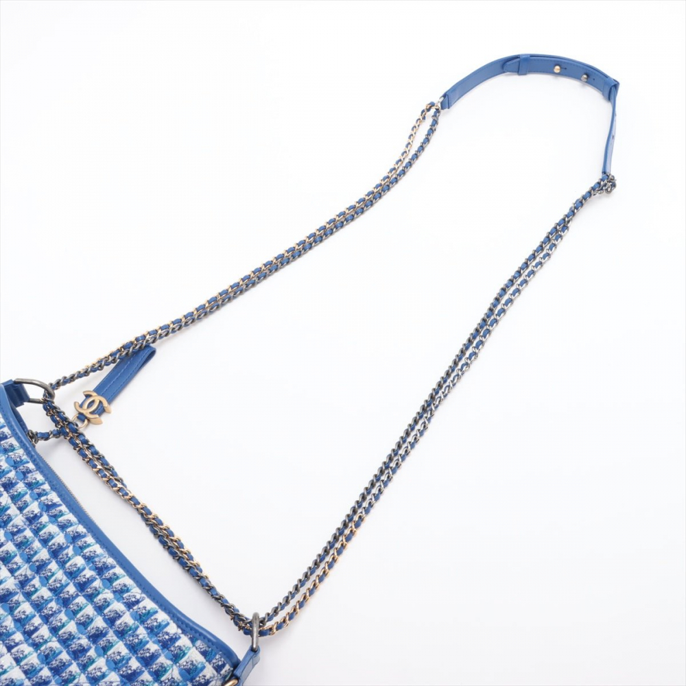 Chanel Gabrielle Medium Lambskin Leather Matelassè Shoulder Bag Tweed Blue