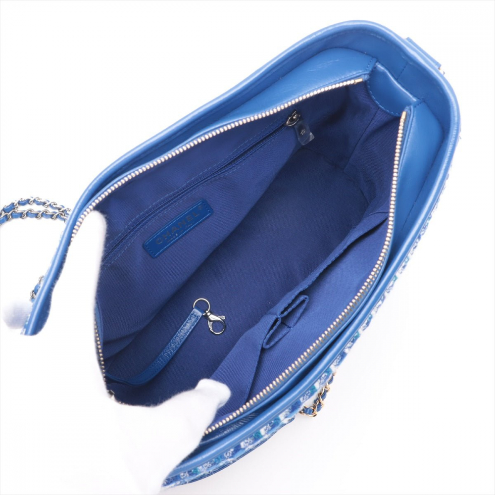 Chanel Gabrielle Medium Lambskin Leather Matelassè Shoulder Bag Tweed Blue