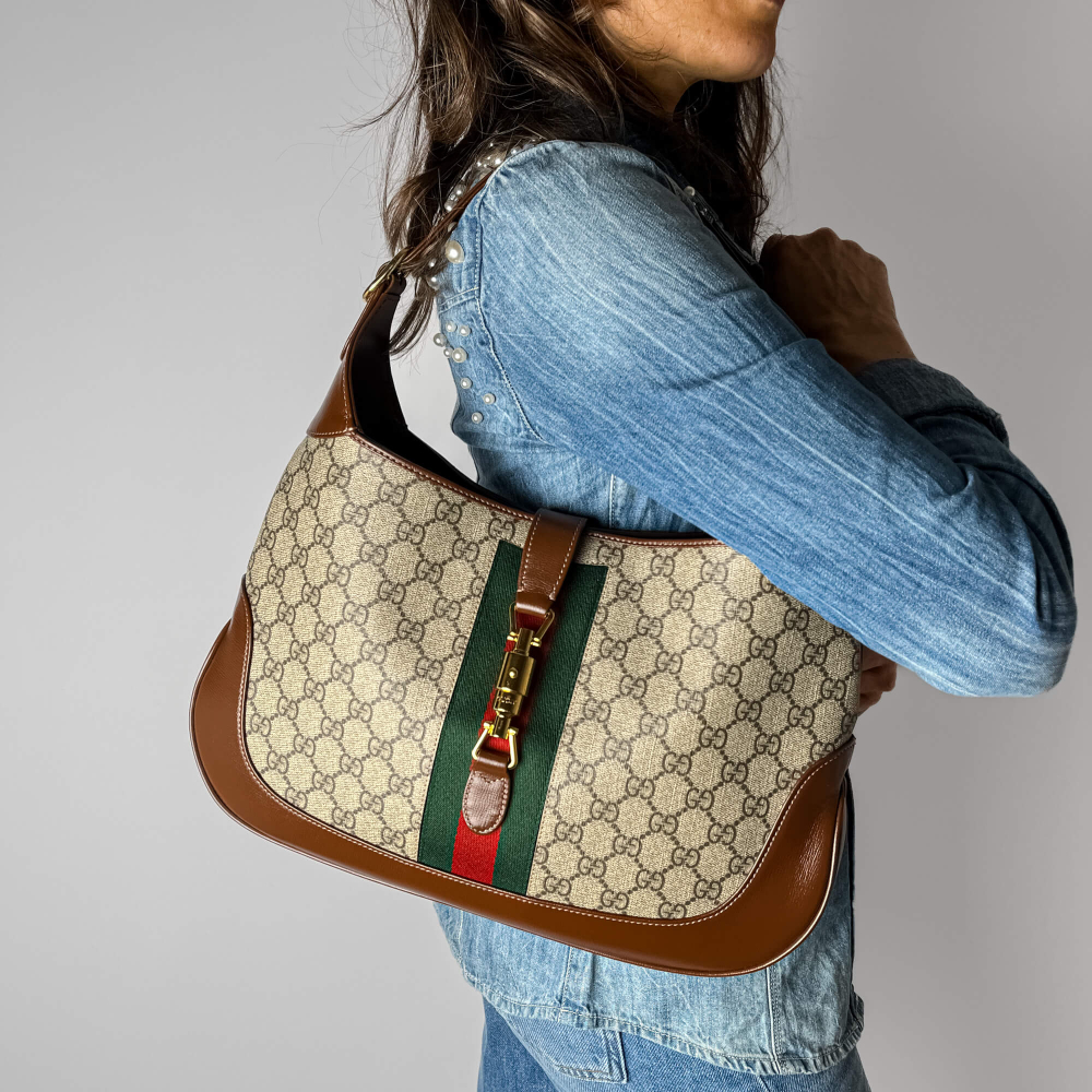 Gucci Jackie 1961 Medium Striped Canvas Hobo Shoulder Bag GG Supreme
