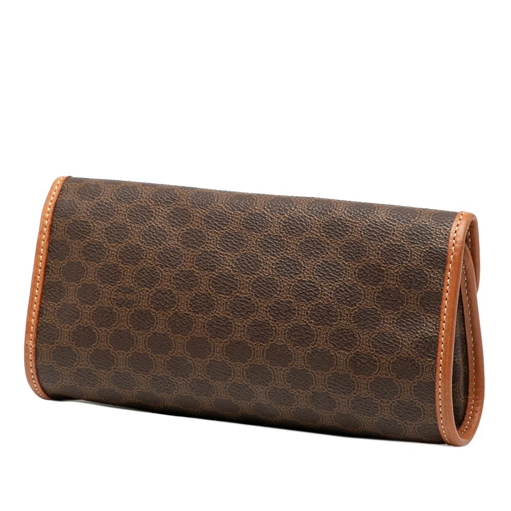 Celine B Celine Brown Coated Canvas Fabric Macadam Clutch Italy