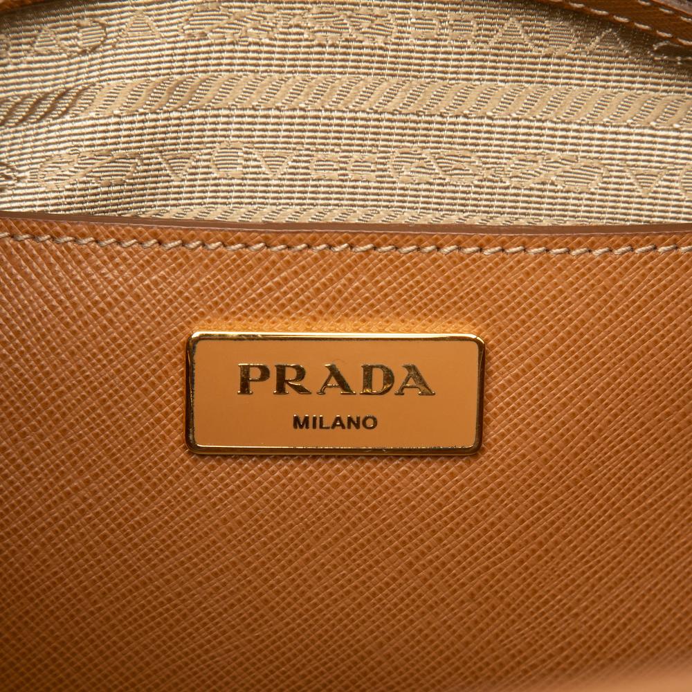 Prada B Prada Brown Saffiano Leather Medium Lux Open Promenade Satchel Italy