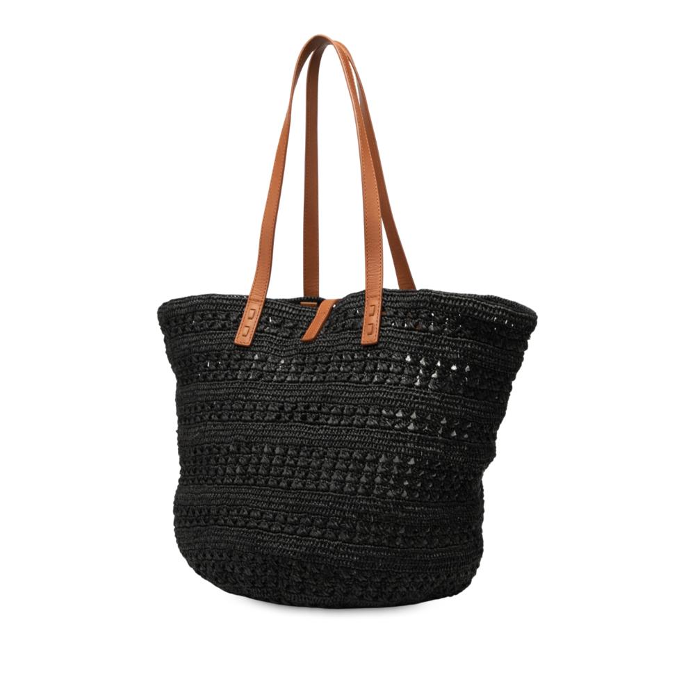 Saint Laurent B Saint Laurent Black Raffia Natural Material Medium Panier Tote Madagascar