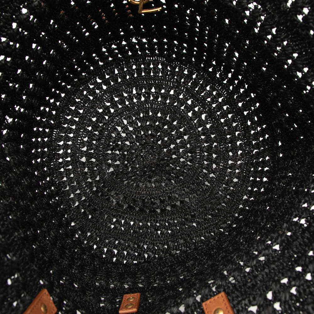 Saint Laurent B Saint Laurent Black Raffia Natural Material Medium Panier Tote Madagascar