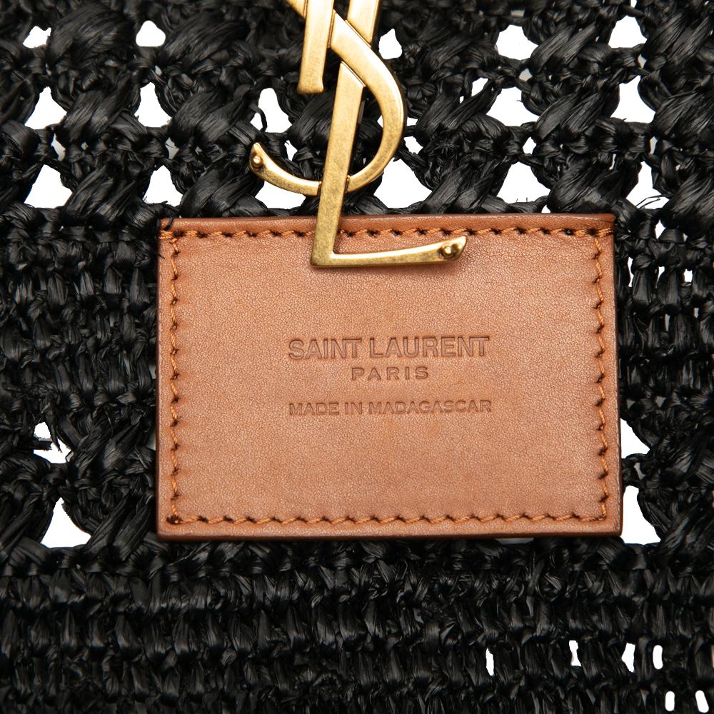 Saint Laurent B Saint Laurent Black Raffia Natural Material Medium Panier Tote Madagascar