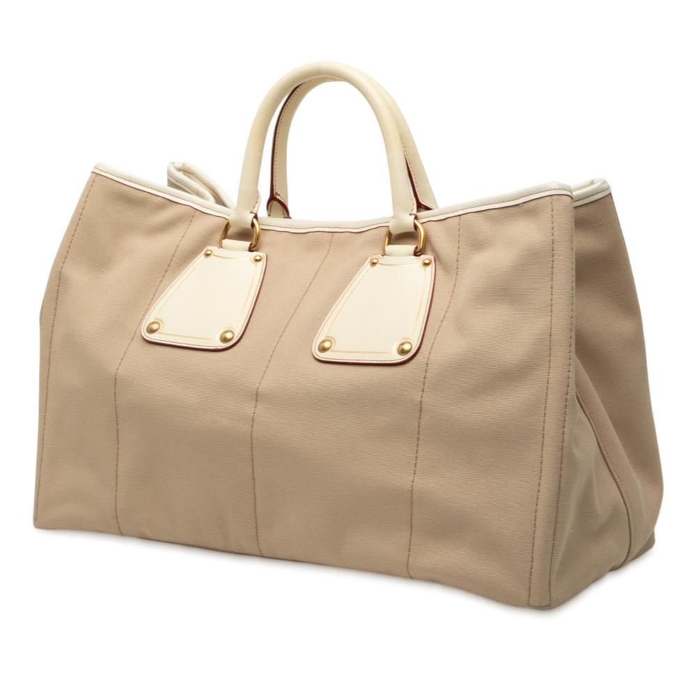 Prada B Prada Brown Beige Canvas Fabric Canapa Tote Italy