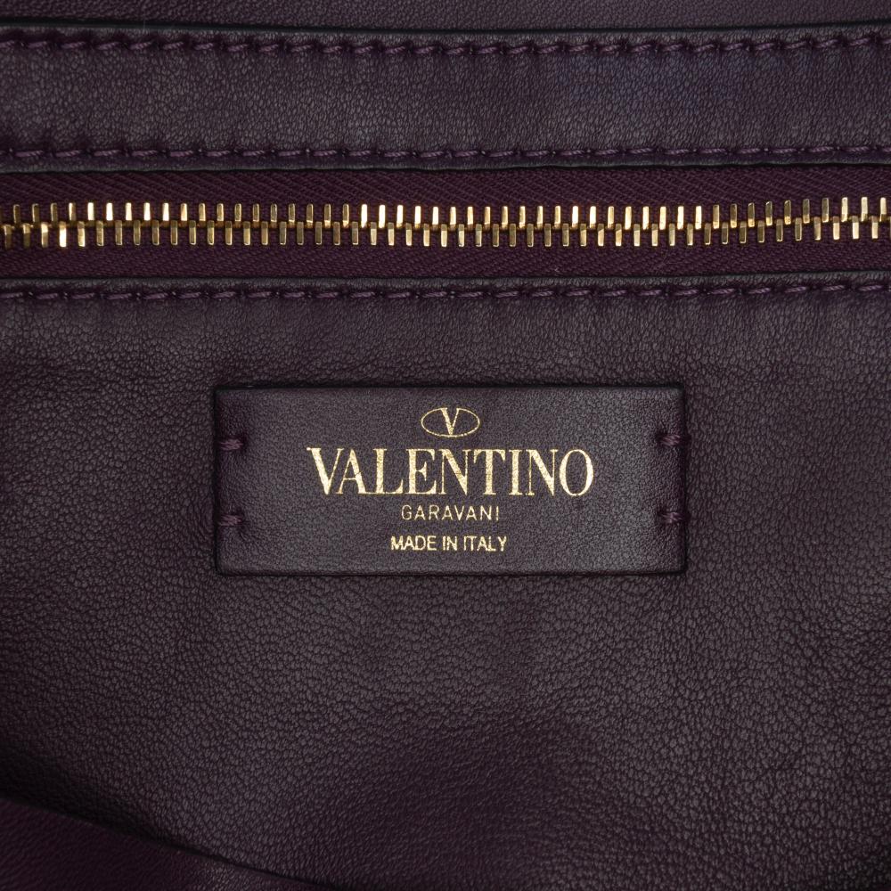 Valentino B Valentino Purple Magenta Knit Fabric Large Roman Stud Satchel Italy