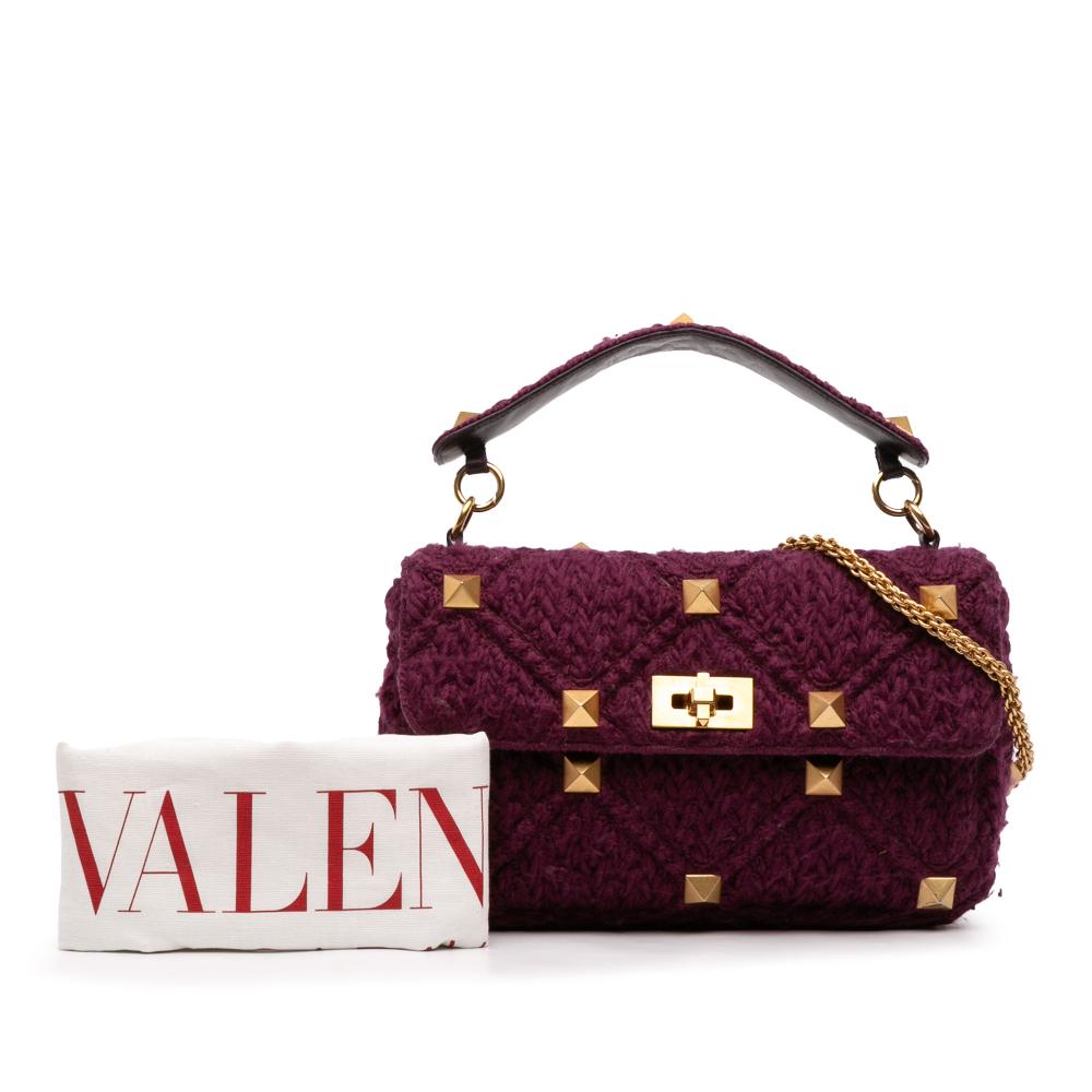 Valentino B Valentino Purple Magenta Knit Fabric Large Roman Stud Satchel Italy