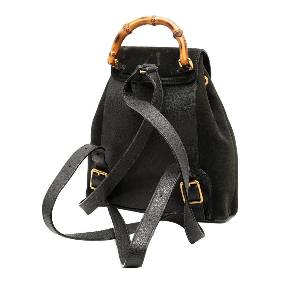 Gucci B Gucci Black Suede Leather Bamboo Drawstring Backpack Italy