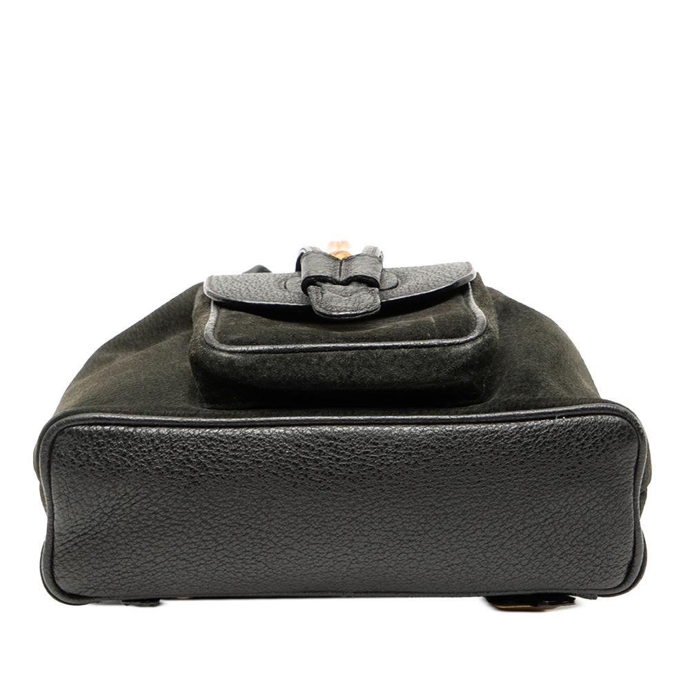 Gucci B Gucci Black Suede Leather Bamboo Drawstring Backpack Italy