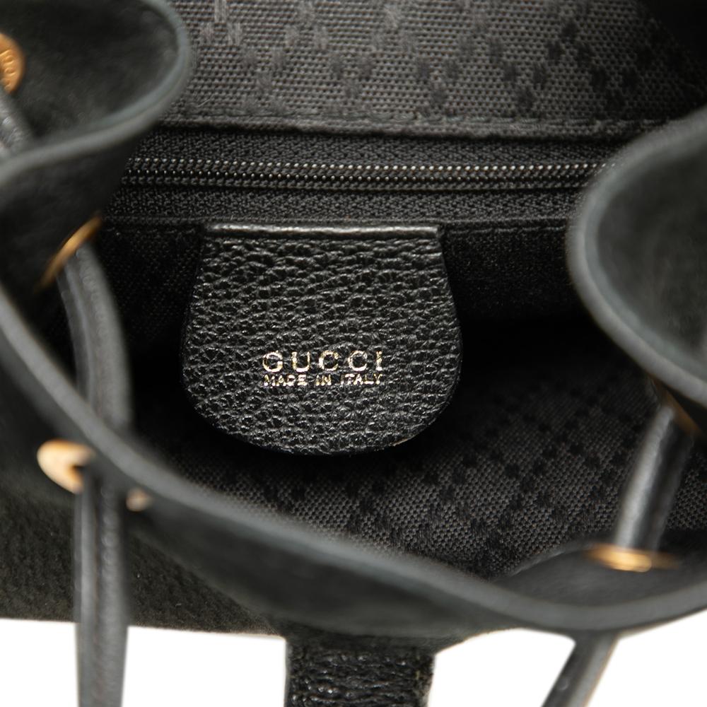 Gucci B Gucci Black Suede Leather Bamboo Drawstring Backpack Italy